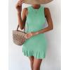 imageMakeMeChic Womens 2025 Summer Dress Casual Crochet Ribbed Knit Ruffle Hem Sleeveless Bodycon Tank Mini DressesMint Green