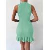 imageMakeMeChic Womens 2025 Summer Dress Casual Crochet Ribbed Knit Ruffle Hem Sleeveless Bodycon Tank Mini DressesMint Green