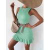 imageMakeMeChic Womens 2025 Summer Dress Casual Crochet Ribbed Knit Ruffle Hem Sleeveless Bodycon Tank Mini DressesMint Green