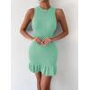imageMakeMeChic Womens 2025 Summer Dress Casual Crochet Ribbed Knit Ruffle Hem Sleeveless Bodycon Tank Mini DressesMint Green