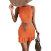 imageMakeMeChic Womens 2025 Summer Dress Casual Crochet Ribbed Knit Ruffle Hem Sleeveless Bodycon Tank Mini DressesOrange