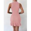 imageMakeMeChic Womens 2025 Summer Dress Casual Crochet Ribbed Knit Ruffle Hem Sleeveless Bodycon Tank Mini DressesPink