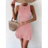imageMakeMeChic Womens 2025 Summer Dress Casual Crochet Ribbed Knit Ruffle Hem Sleeveless Bodycon Tank Mini DressesPink