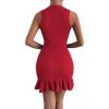 imageMakeMeChic Womens 2025 Summer Dress Casual Crochet Ribbed Knit Ruffle Hem Sleeveless Bodycon Tank Mini DressesRed