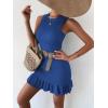imageMakeMeChic Womens 2025 Summer Dress Casual Crochet Ribbed Knit Ruffle Hem Sleeveless Bodycon Tank Mini DressesRoyal Blue