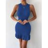 imageMakeMeChic Womens 2025 Summer Dress Casual Crochet Ribbed Knit Ruffle Hem Sleeveless Bodycon Tank Mini DressesRoyal Blue