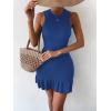 imageMakeMeChic Womens 2025 Summer Dress Casual Crochet Ribbed Knit Ruffle Hem Sleeveless Bodycon Tank Mini DressesRoyal Blue