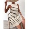 imageMakeMeChic Womens 2025 Summer Dress Casual Crochet Ribbed Knit Ruffle Hem Sleeveless Bodycon Tank Mini DressesStriped Apricot