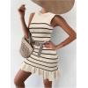 imageMakeMeChic Womens 2025 Summer Dress Casual Crochet Ribbed Knit Ruffle Hem Sleeveless Bodycon Tank Mini DressesStriped Apricot