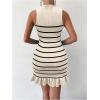 imageMakeMeChic Womens 2025 Summer Dress Casual Crochet Ribbed Knit Ruffle Hem Sleeveless Bodycon Tank Mini DressesStriped Apricot
