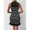 imageMakeMeChic Womens 2025 Summer Dress Casual Crochet Ribbed Knit Ruffle Hem Sleeveless Bodycon Tank Mini DressesStriped Black