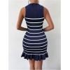 imageMakeMeChic Womens 2025 Summer Dress Casual Crochet Ribbed Knit Ruffle Hem Sleeveless Bodycon Tank Mini DressesStriped Royal Blue