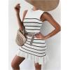 imageMakeMeChic Womens 2025 Summer Dress Casual Crochet Ribbed Knit Ruffle Hem Sleeveless Bodycon Tank Mini DressesStriped White