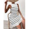 imageMakeMeChic Womens 2025 Summer Dress Casual Crochet Ribbed Knit Ruffle Hem Sleeveless Bodycon Tank Mini DressesStriped White
