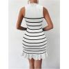 imageMakeMeChic Womens 2025 Summer Dress Casual Crochet Ribbed Knit Ruffle Hem Sleeveless Bodycon Tank Mini DressesStriped White