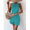 imageMakeMeChic Womens 2025 Summer Dress Casual Crochet Ribbed Knit Ruffle Hem Sleeveless Bodycon Tank Mini DressesTurquoise
