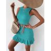 imageMakeMeChic Womens 2025 Summer Dress Casual Crochet Ribbed Knit Ruffle Hem Sleeveless Bodycon Tank Mini DressesTurquoise
