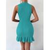 imageMakeMeChic Womens 2025 Summer Dress Casual Crochet Ribbed Knit Ruffle Hem Sleeveless Bodycon Tank Mini DressesTurquoise
