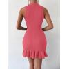 imageMakeMeChic Womens 2025 Summer Dress Casual Crochet Ribbed Knit Ruffle Hem Sleeveless Bodycon Tank Mini DressesWatermelon Red