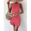 imageMakeMeChic Womens 2025 Summer Dress Casual Crochet Ribbed Knit Ruffle Hem Sleeveless Bodycon Tank Mini DressesWatermelon Red