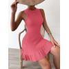 imageMakeMeChic Womens 2025 Summer Dress Casual Crochet Ribbed Knit Ruffle Hem Sleeveless Bodycon Tank Mini DressesWatermelon Red