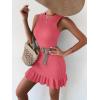 imageMakeMeChic Womens 2025 Summer Dress Casual Crochet Ribbed Knit Ruffle Hem Sleeveless Bodycon Tank Mini DressesWatermelon Red