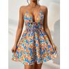 imageMakeMeChic Womens Boho Floral Cami Dress Sleeveless V Neck Cut Out Short A Line Summer DressMulticolor