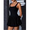 imageMakeMeChic Womens Casual Bubble Dress Square Neck Sleeveless Ruffle Mini DressesBlack