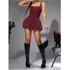 imageMakeMeChic Womens Casual Bubble Dress Square Neck Sleeveless Ruffle Mini DressesBurgundy