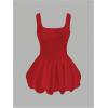 imageMakeMeChic Womens Casual Bubble Dress Square Neck Sleeveless Ruffle Mini DressesRed