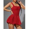 imageMakeMeChic Womens Casual Bubble Dress Square Neck Sleeveless Ruffle Mini DressesRed