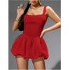 imageMakeMeChic Womens Casual Bubble Dress Square Neck Sleeveless Ruffle Mini DressesRed