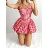 imageMakeMeChic Womens Casual Bubble Dress Square Neck Sleeveless Ruffle Mini DressesRed and White