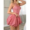 imageMakeMeChic Womens Casual Bubble Dress Square Neck Sleeveless Ruffle Mini DressesRed and White