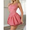 imageMakeMeChic Womens Casual Bubble Dress Square Neck Sleeveless Ruffle Mini DressesRed and White