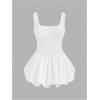 imageMakeMeChic Womens Casual Bubble Dress Square Neck Sleeveless Ruffle Mini DressesWhite