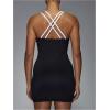 imageMakeMeChic Womens Contrast Binding Halter Dress Criss Cross Sleeveless Bodycon Mini DressesBlack