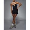 imageMakeMeChic Womens Contrast Binding Halter Dress Criss Cross Sleeveless Bodycon Mini DressesBlack