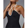 imageMakeMeChic Womens Contrast Binding Halter Dress Criss Cross Sleeveless Bodycon Mini DressesBlack