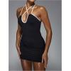 imageMakeMeChic Womens Contrast Binding Halter Dress Criss Cross Sleeveless Bodycon Mini DressesBlack