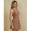 imageMakeMeChic Womens Elegant Short Dresses Deep V Neck Button Down Sleeveless Blazer DressKhaki