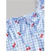 imageMakeMeChic Womens Gingham Cherry Print Cami Dress Tie Front Sleeveless Mini Dresses SundressLight Blue