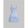 imageMakeMeChic Womens Gingham Cherry Print Cami Dress Tie Front Sleeveless Mini Dresses SundressLight Blue