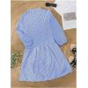 imageMakeMeChic Womens Gingham Plaid Dress Lantern Sleeve Ruffle Shift Dress Button Down Swing Tunic Mini DressesBlue
