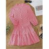 imageMakeMeChic Womens Gingham Plaid Dress Lantern Sleeve Ruffle Shift Dress Button Down Swing Tunic Mini DressesBurgundy