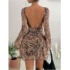 imageMakeMeChic Womens Leopard Print Dress Y2k Backless Mesh Bell Sleeve Mini Cheetah Print DressApricot