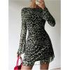imageMakeMeChic Womens Leopard Print Dress Y2k Backless Mesh Bell Sleeve Mini Cheetah Print DressArmy Green