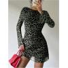 imageMakeMeChic Womens Leopard Print Dress Y2k Backless Mesh Bell Sleeve Mini Cheetah Print DressArmy Green
