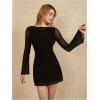 imageMakeMeChic Womens Leopard Print Dress Y2k Backless Mesh Bell Sleeve Mini Cheetah Print DressBlack
