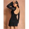 imageMakeMeChic Womens Leopard Print Dress Y2k Backless Mesh Bell Sleeve Mini Cheetah Print DressBlack Glitter